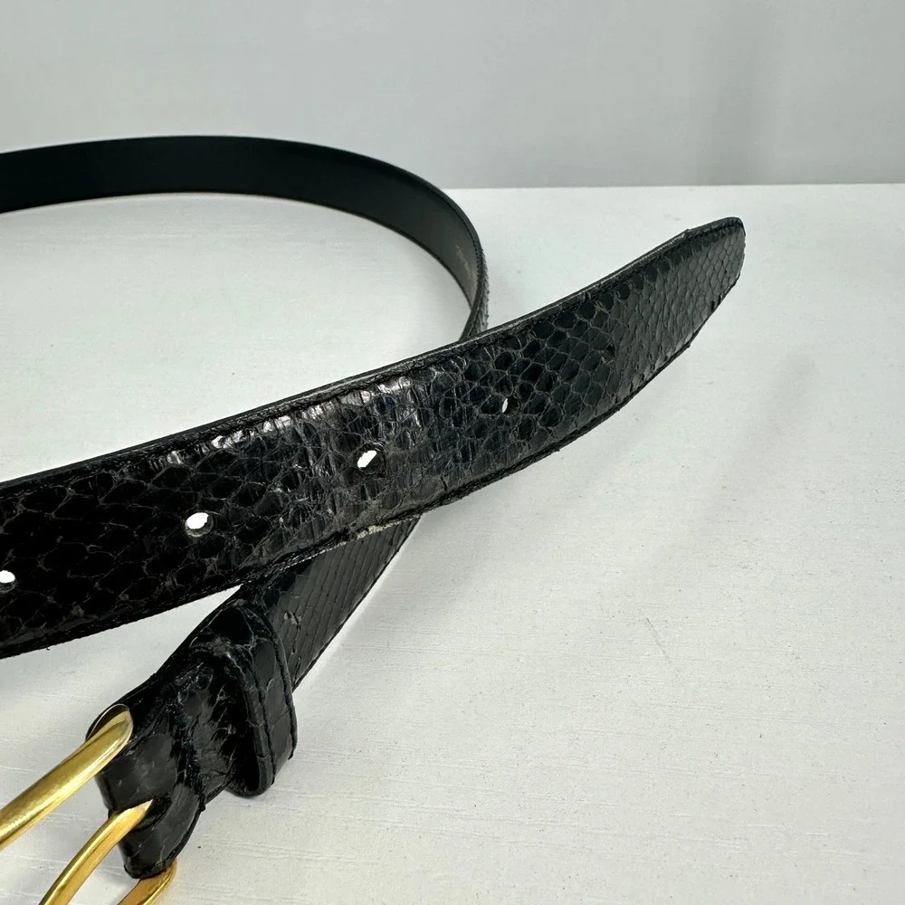 Men's Genuine Snake Skin Black Belt Gold Tone Buckle Size 38/95 Unisex‎